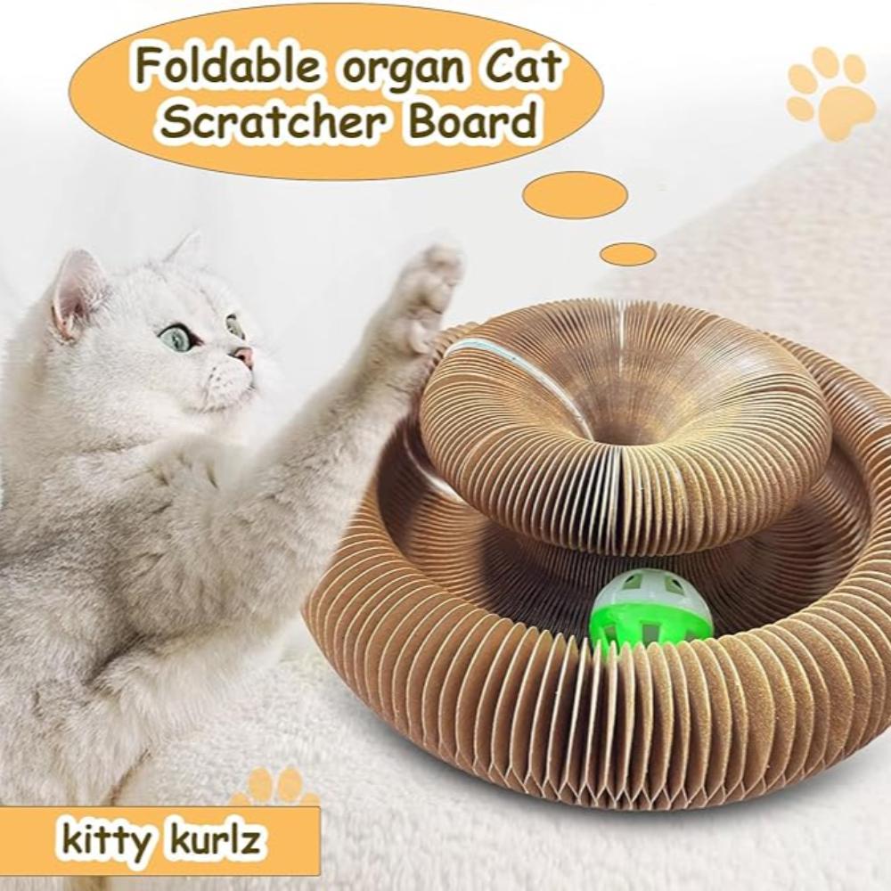 1Pc Foldable Organ Cat Scratcher Board with Interactive Bell Ball for Indoor Cats