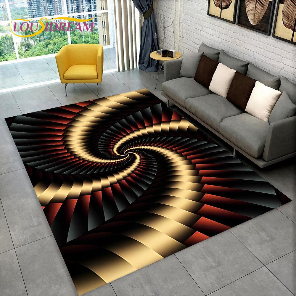 3D-Vortex-Illusionsteppich, abstrakter geometrischer optischer Teppich für Wohnzimmer, Schlafzimmer, Sofa, Fußmatte, Dekor, rutschfeste Bodenmatte