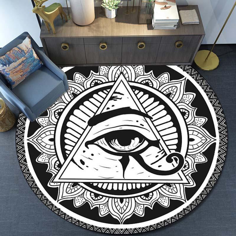 1pc Mandala Evil Eye Printed Round Carpet: 3D Design, Non-Slip, 100% Polyester, Suitable for Living Room, Bedroom, and Office