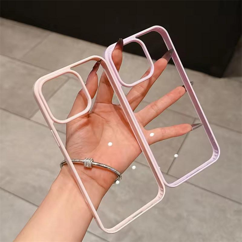 Luxury Candy Color Transparent Phone Case For iPhone17 11 12 13 14 15 16E 17Air Pro Max Plus Clear Acrylic Bumper Back Cases Cover