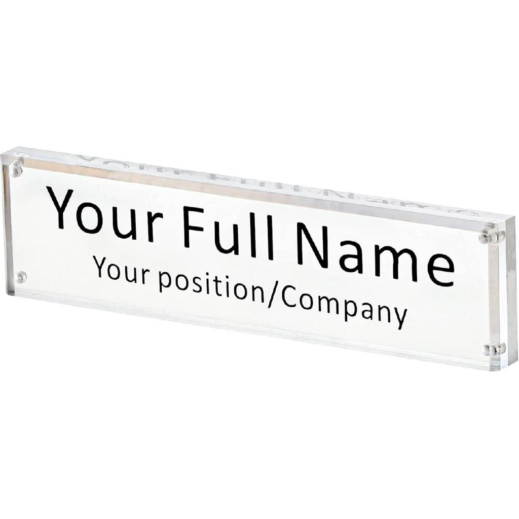 IEEK Acrylic Desk Name Plate, Clear Acrylic Block Nameplate Double Sided Holder, DIY Personalized Name, 2.5x10 Inch
