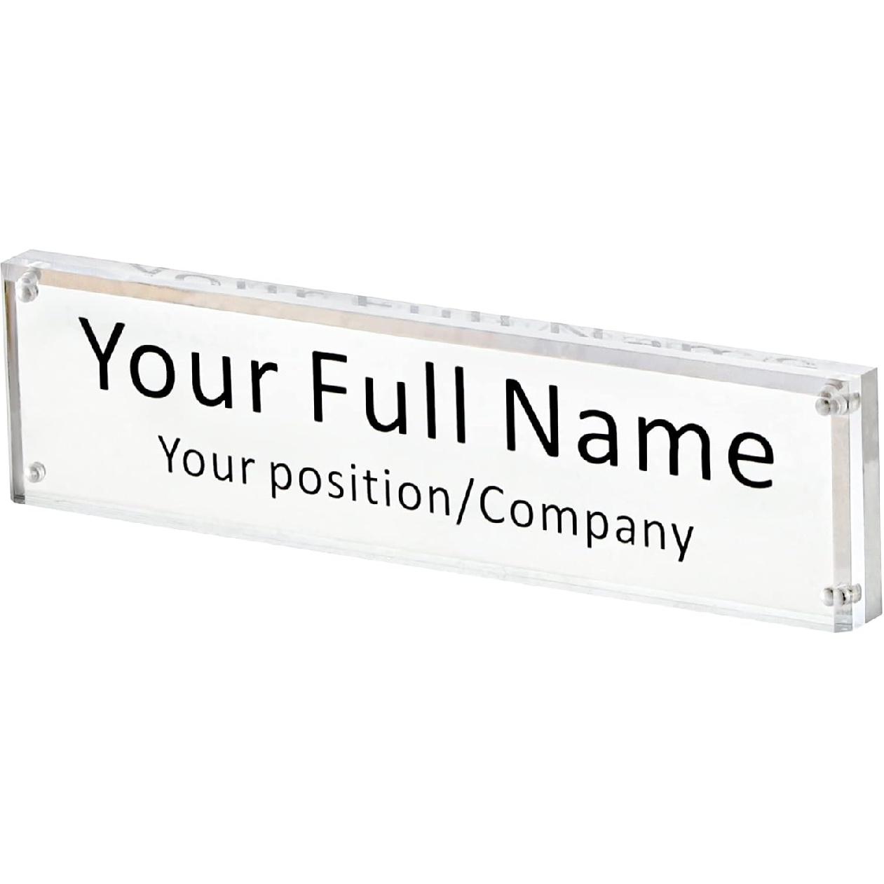 IEEK Acrylic Desk Name Plate, Clear Acrylic Block Nameplate Double Sided Holder, DIY Personalized Name, 2.5x10 Inch