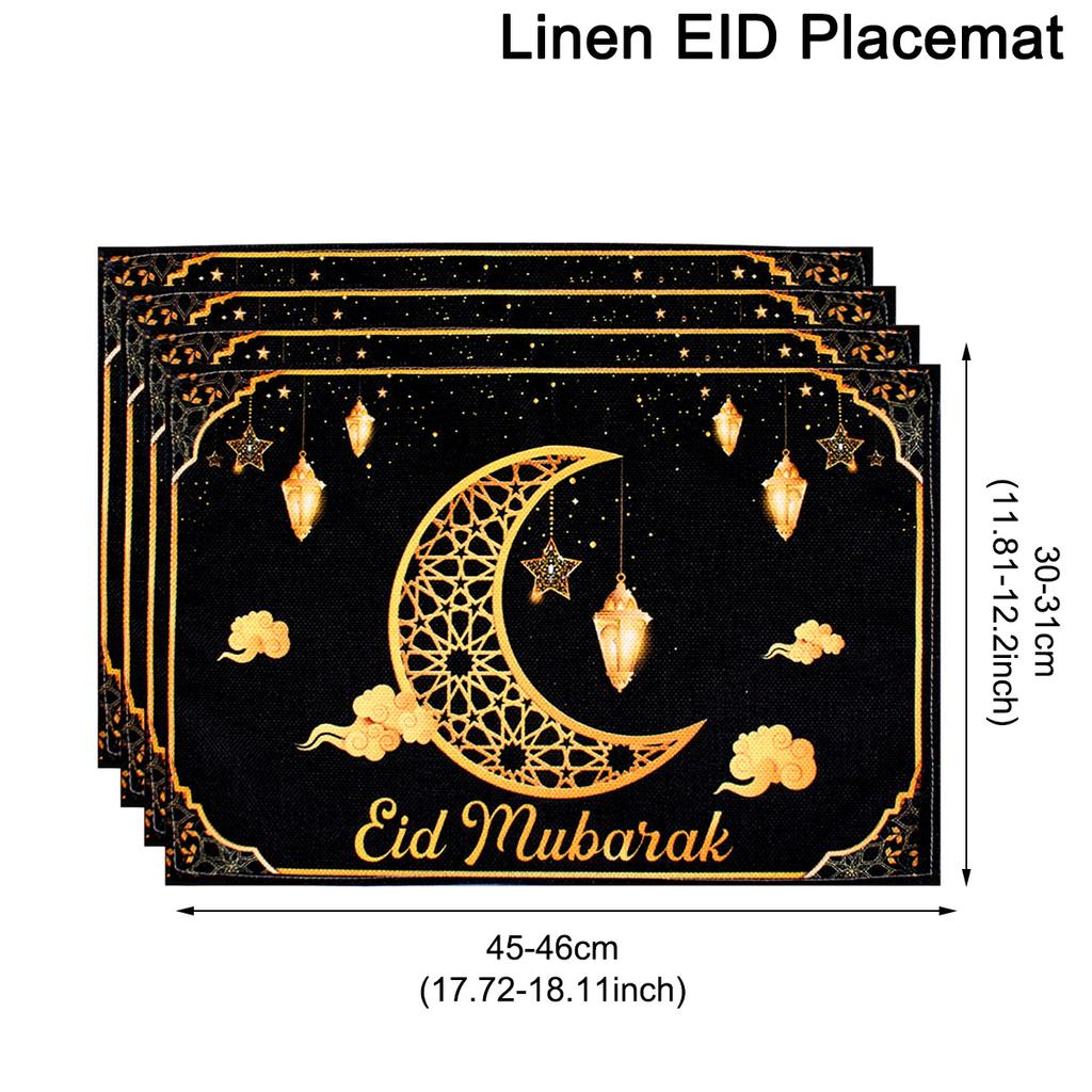 1/4 Stück Eid Ramadan Leinen Platzset Tischdekoration 2026 Muslimische Islamische Partyzubehör Eid Mubarak Heimdekoration Eid Geschenke