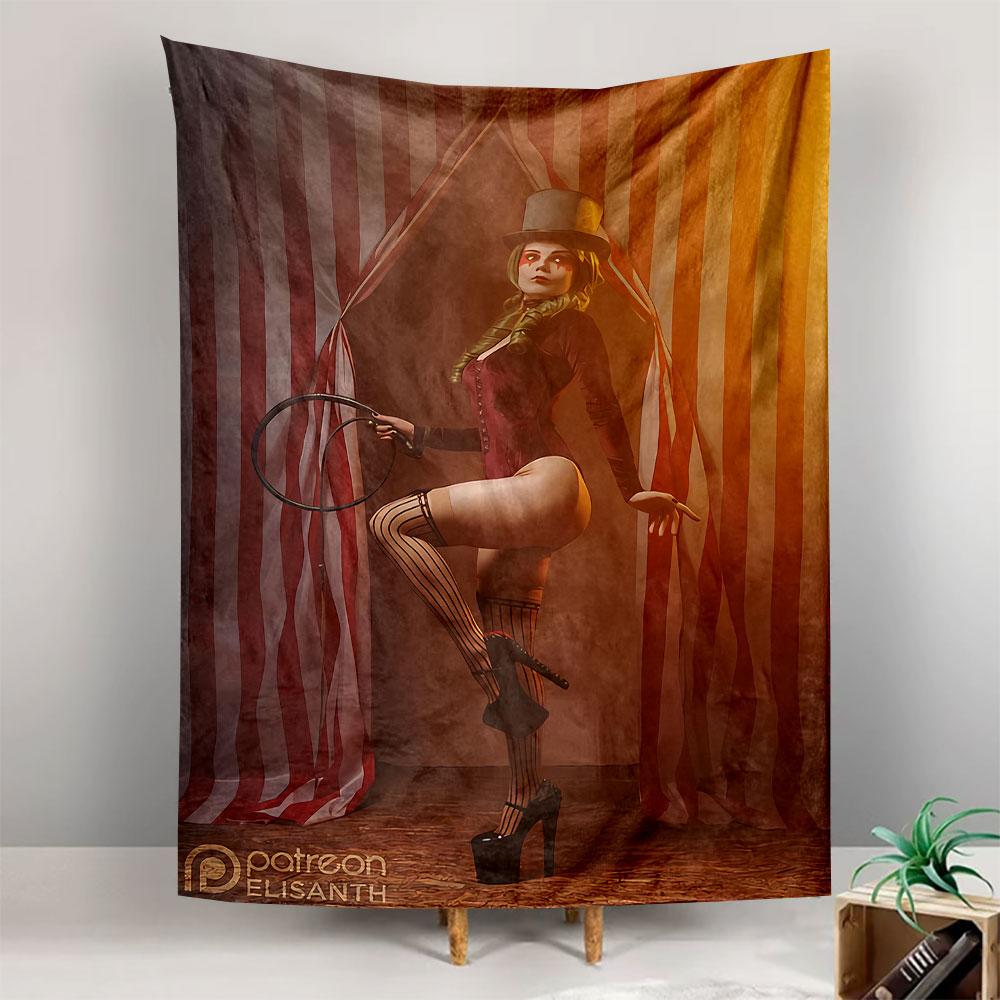 Circus Acrobat Woman Tapestry Wall Hanging, Vintage Performer Art, Retro Carnival Wall Decor for Bedroom Dorm