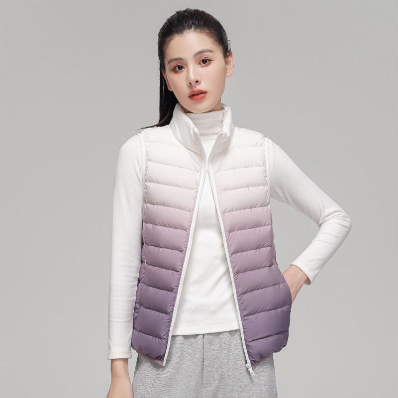 ikTok Autumn and Winter Down Light Down Vest Women's Vest Women's Light and Thin Style Gradual Change Color Vest Jacket