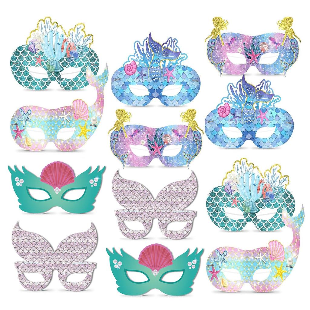 12pcs Colorful Mermaid Mask Ocean Role Playing Party Masks Mermaid Tail Eye Masks Children's Birthday Mermaid Mask