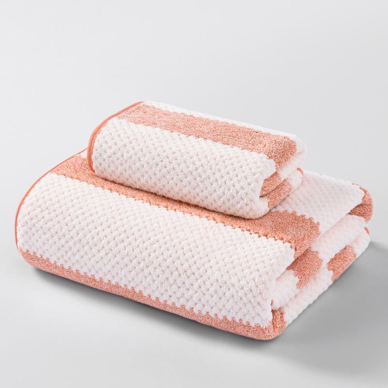 Absorbent Quick-Drying Coral Fleece Towel - Soft, Lint-Free, Striped, for Face Washing, Bathing, Household Use
