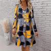 Women's Fashion Spring Fall Colour Block Print Long Sleeve V-Neck Loose Waistline Casual Dresses