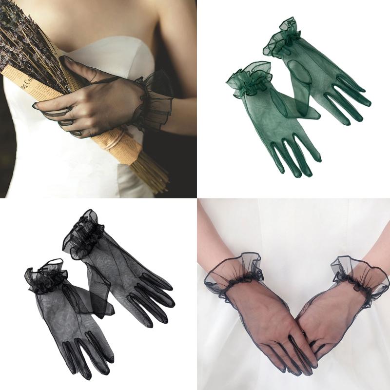 Stylish Short Gloves Full Finger Gloves Wrist Length Short Gloves Tulle Gloves Party Gloves for Prom Party Tea Parties