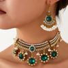 Retro Ethnic Style Rhinestone Flower Necklace & Earrings Set for Women