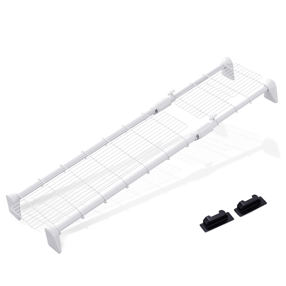 Iris Ohyama Extendable Shelf, Super Strong Extendable Mesh Shelf, 50kg Load Capacity, Width 75-115cm, H-J-M75R, White