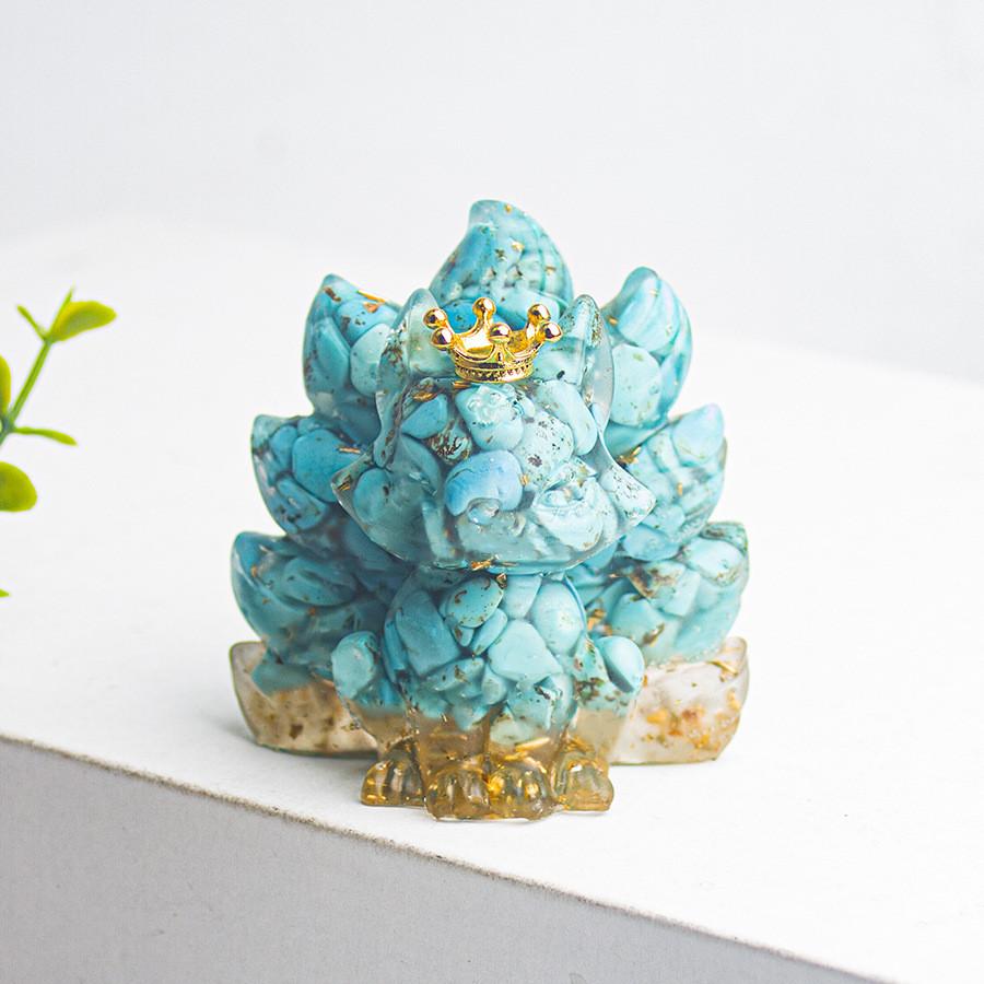 Water Crystal Decorative Figurine With Crown Nine Tails Fox For Modern Desk Display