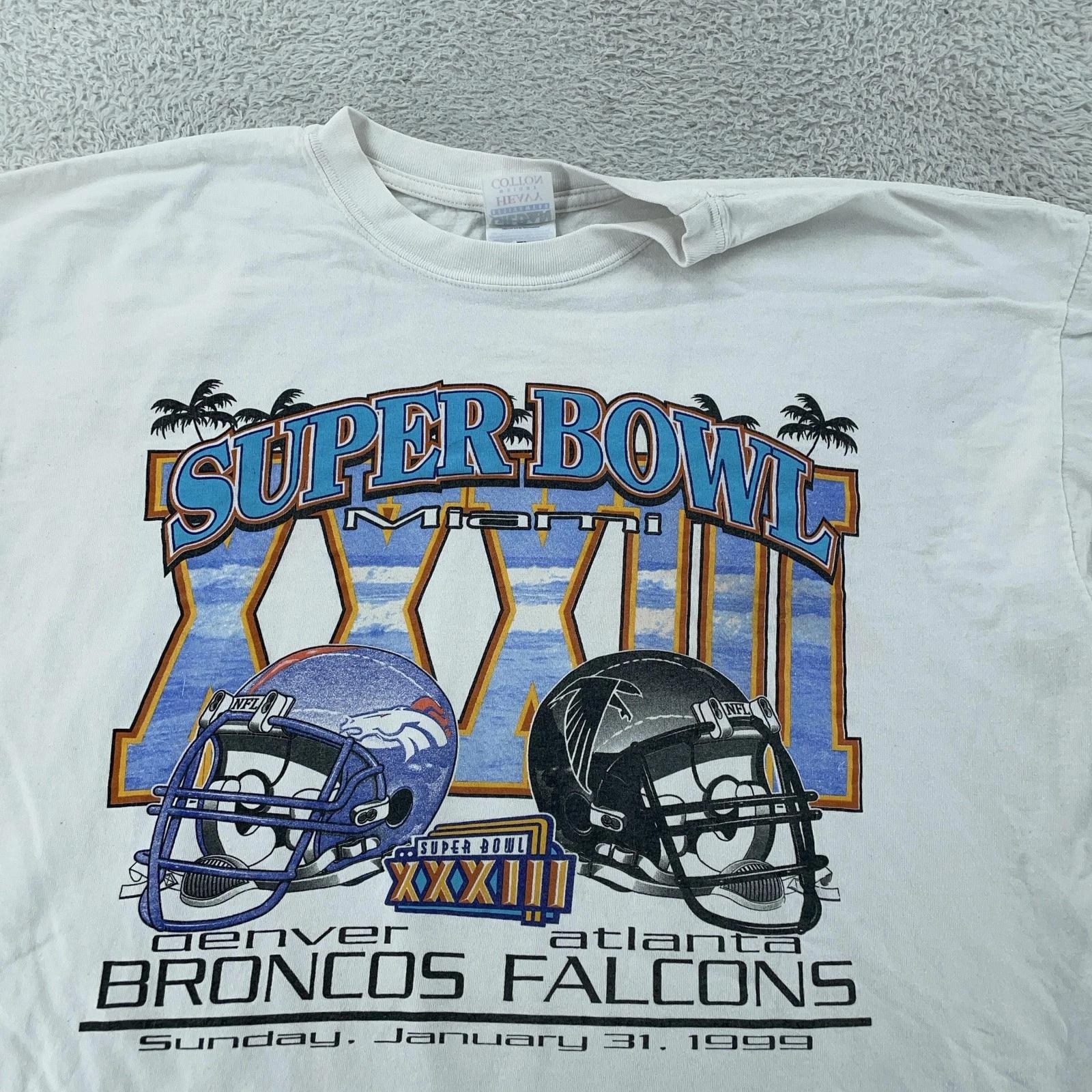Vintage Denver Broncos Atlanta Falcons T-Shirt XL/2XL NFL Super Bowl XXXIII 90s S