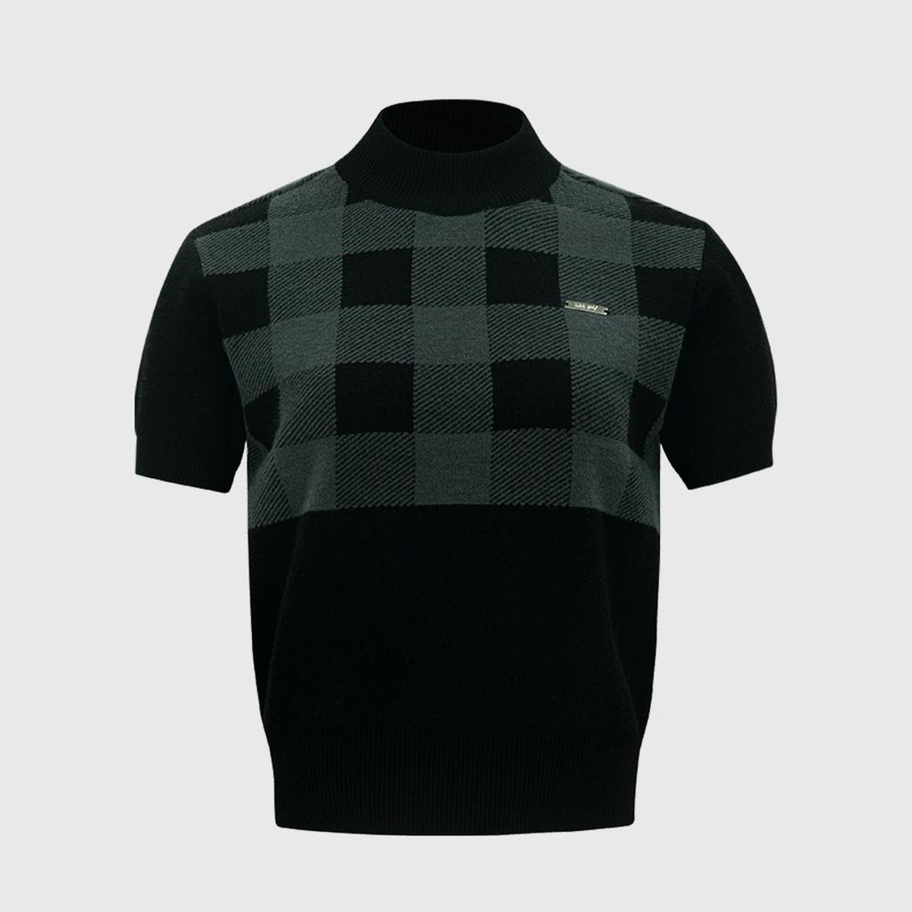 LIKK Neck Collar Check Knit T-Shirt (Black) _L3C1-Nt08K