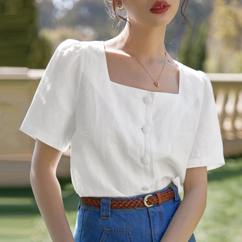 

ZANZEA Женская повседневная летняя блузка с квадратным воротником и коротким рукавом 5XL белый