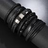Mens Leather Braided Magnetic Multi-Layer Bracelet Set Geometric Style Unisex Handmade Jewelry