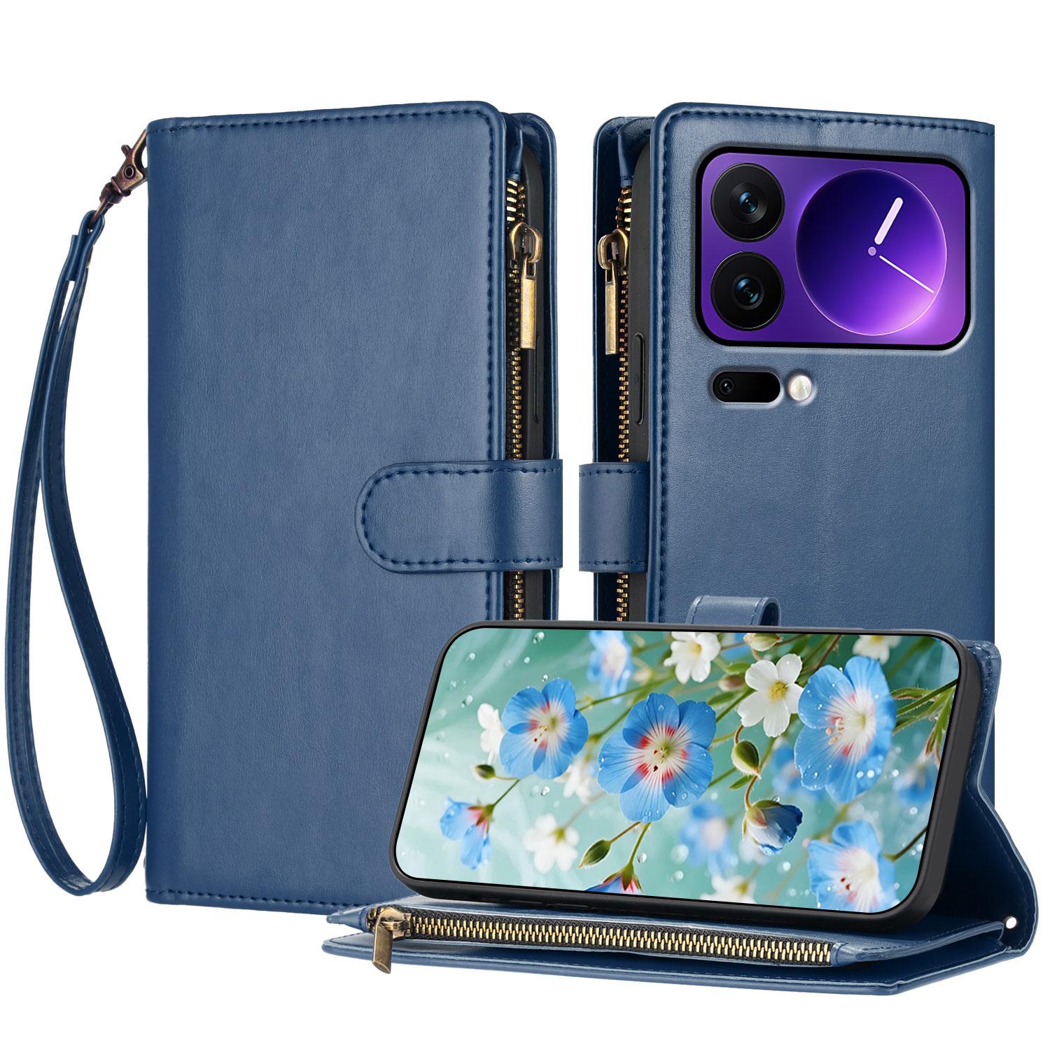 

For Xiaomi 17 Pro Leather Case Zipper Wallet Stand Shockproof Phone Cover with Wrist Strap