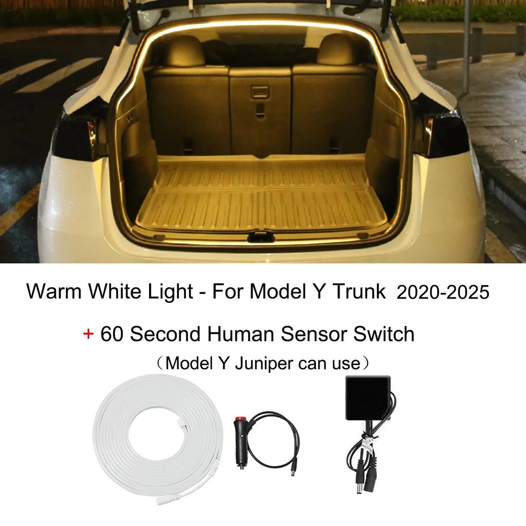 For Tesla Model Y Juniper -2025 Trunk Flow Lamp RGB Ambient Light Trunk DC Plug Multi-speed Hidden Recessed Mounting Lamps