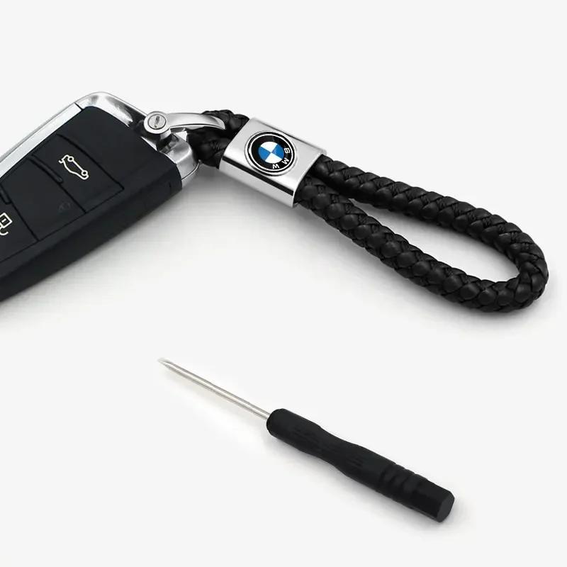 BAIJ1 2025 Car logo Keychain With Car Logo Metal Keychain Nylon Braided Rope Key Ring For BMW E90 E60 E61 E93 E87 E36 E46 E39 E53