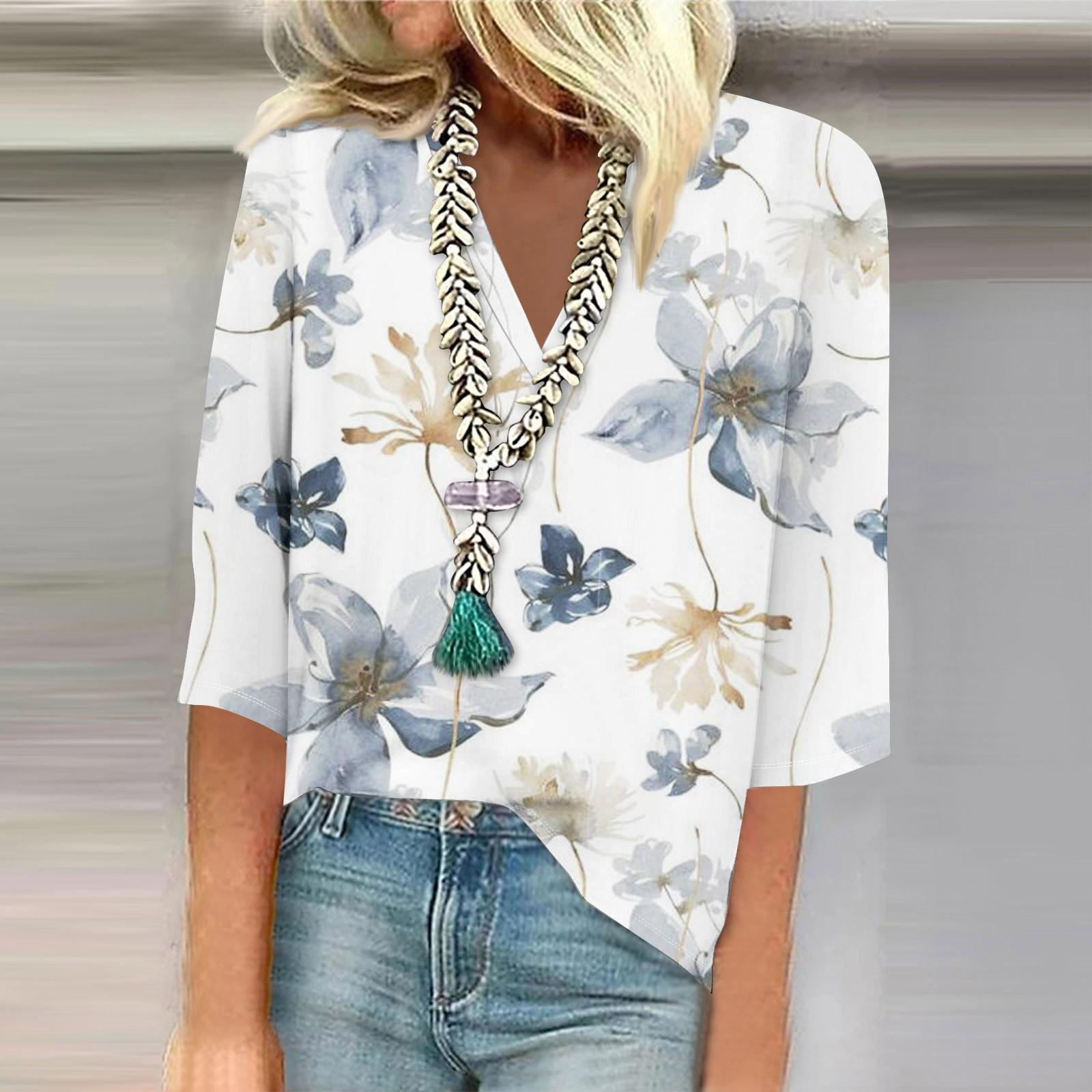 

Женская рубашка, блузка, повседневные свободные рубашки, рукава 3/4, топы с v-образным вырезом и принтом, топы с принтом, футболки, футболки XL