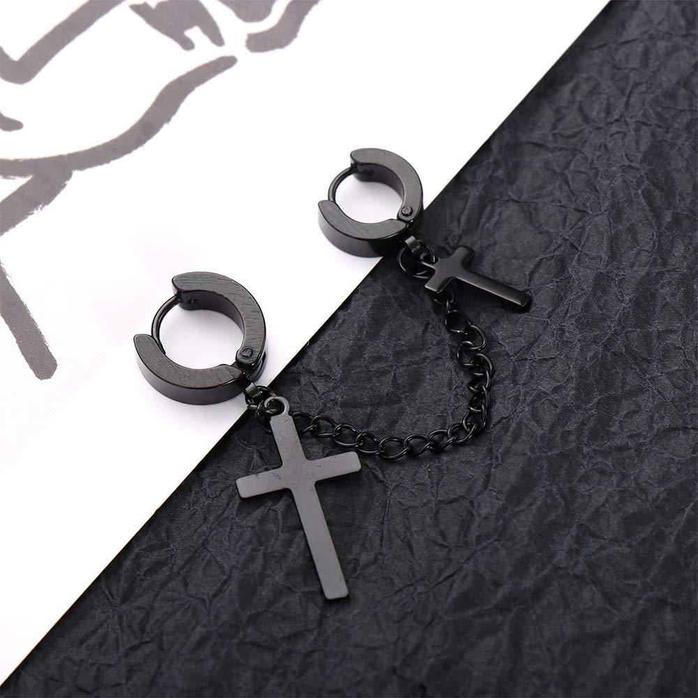 Earrings Punk Titanium Steel Cross Men Ear Cuff Dangle Earrings Korean Stud Earrings Women Ear Clip
