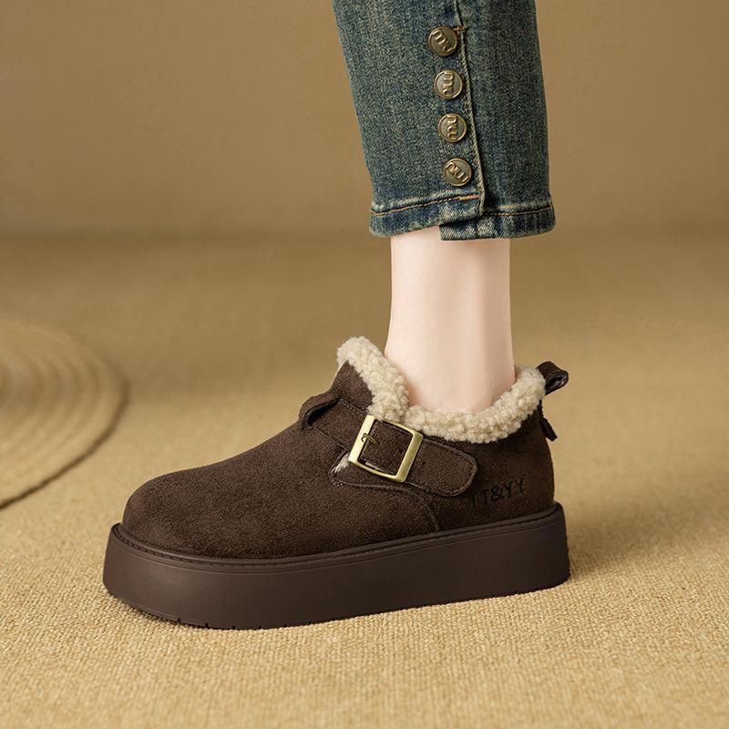 Platform-soled Boken shoes women's winter new lazy shoes velvet warm snow cotton shoes women's fashion