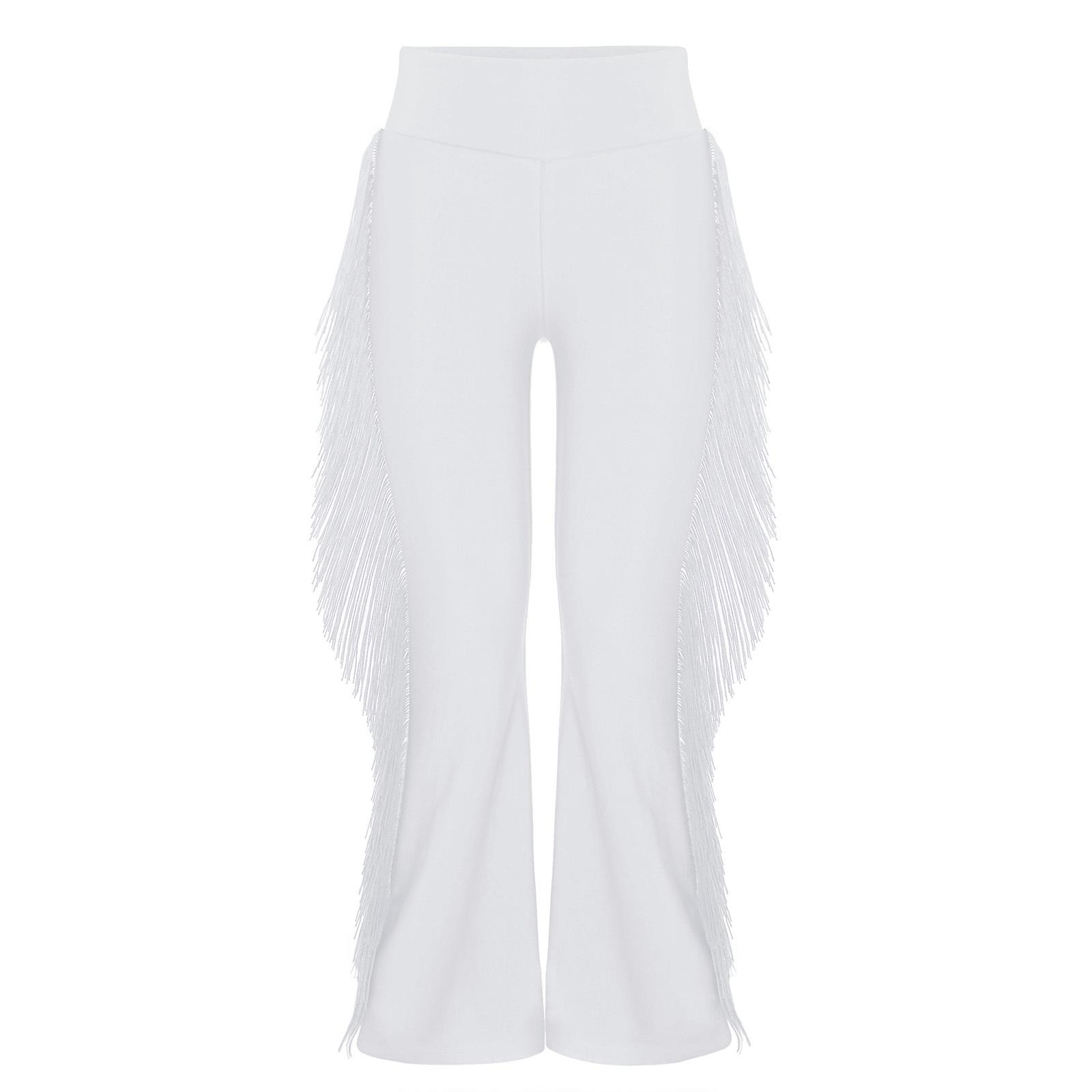 

Boys Latin Dance Pants Elastic Waist Tassel Design Bell Bottom Style Ballroom Performance Trousers 7-8 Years білий