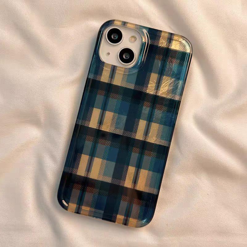 Vintage Modrý a Žlutý Kostkovaný Kryt na Telefon Pro iPhone 16 15 14 13 12 11 Pro Max XR XS Max 7 8 Plus 16e Vzor Vortex Zadní Kryt