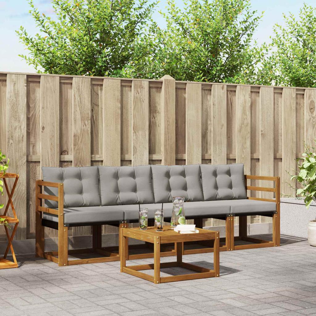 Outdoor Sofa Set with Cushions 5 Pcs Natural and Light Grey