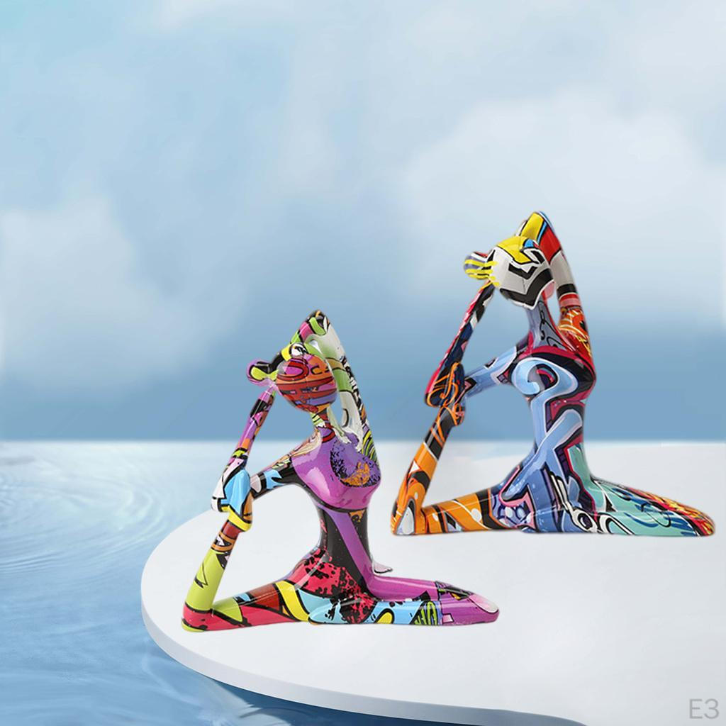 Ornament Statue Yoga Women Pose Figurine Graffiti Sculpture Indoor Garden Home Decor