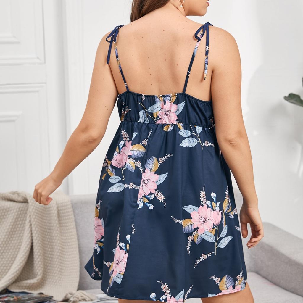 Sommer Große Größe Nachthemd Damen Homewear Nachthemden Bedruckte Neckholder Kleider Vorne Midi Plissee Kurzen Rock