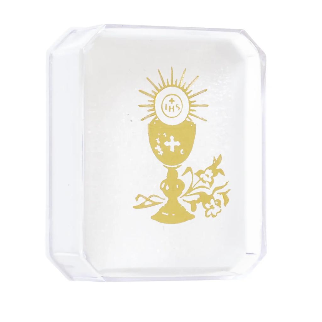 Rosary Box with Communion Motif - Golden Chalice with Host