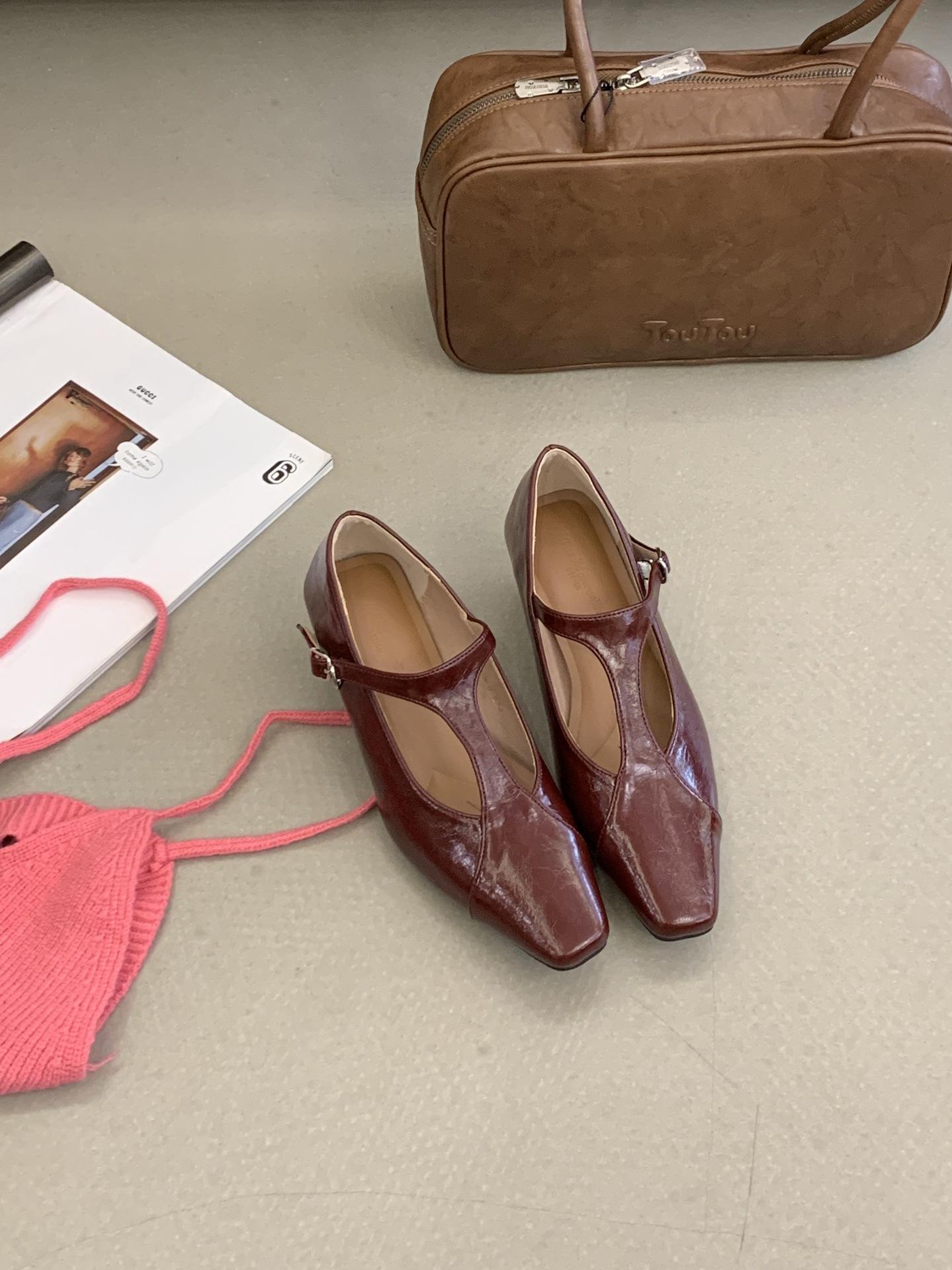 Women s Leather Square Toe Spring French Style Vintage Style Mary Jane Shoes - Fashionable Footwear 35
