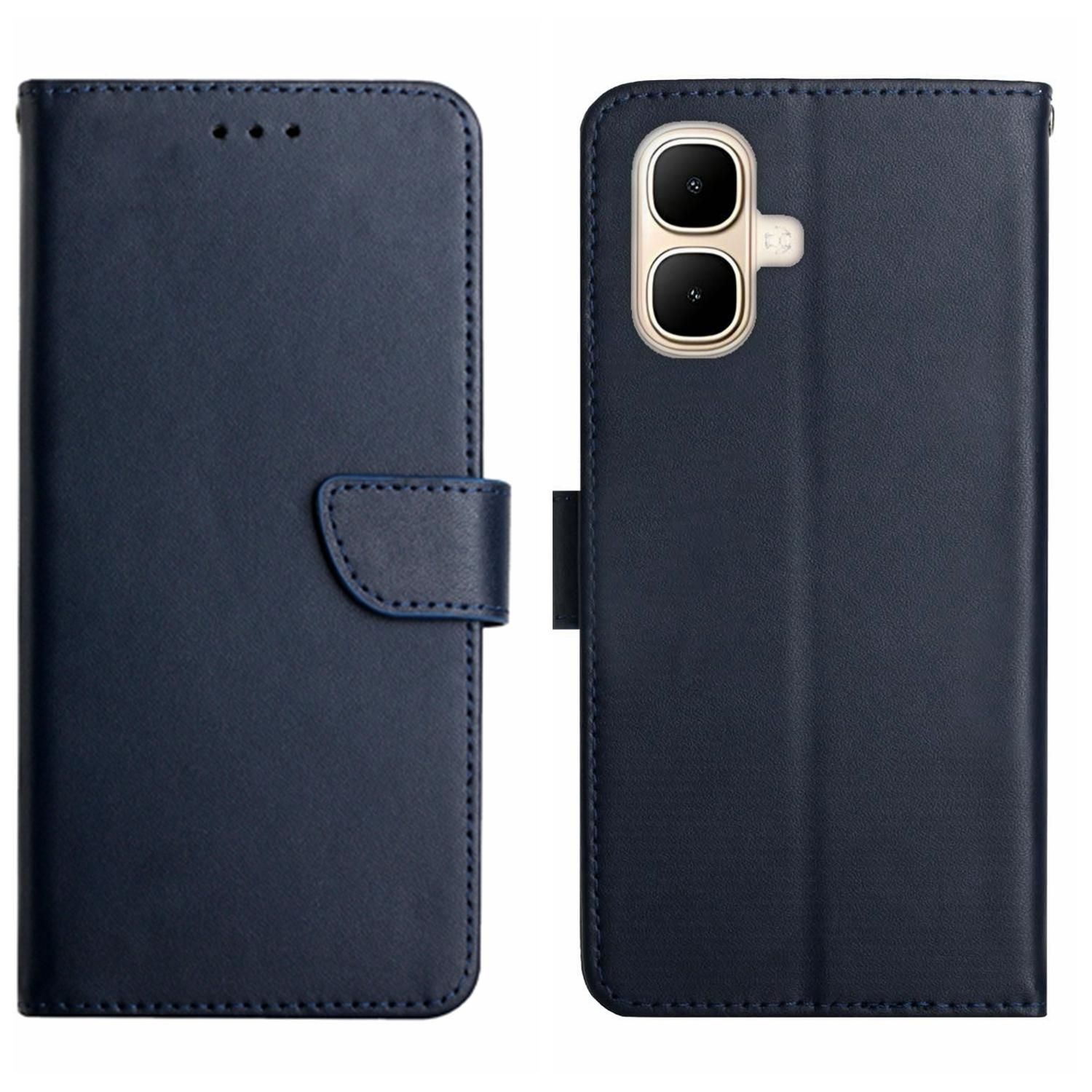

For TECNO Pop 10/Infinix Smart 10 Case Genuine Cow Leather Phone Cover Nappa Texture Blue