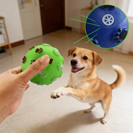 Yousheng Quietscheball Hundespielzeug Welpen Kauspielzeug mit Pfotenabdruck-Textur Interaktives Hundezahnreinigungsspielzeug für aggressive Kauer