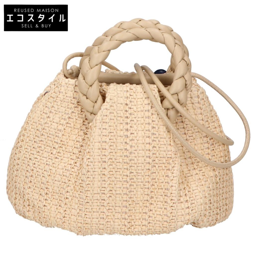 HEREU [Excellent Condition] BOMMRWBS24 BOMBON M RAFFIA Raffia x Leather 2-Way Shoulder Bag Handbag Natural/beigeUsed