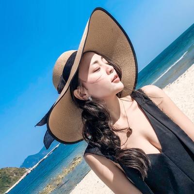 Dívčí nové klobouky proti slunci Dámské Vintage Velký klobouk Boater Hat Pšeničná sláma Letní Klobouky proti slunci Plážová cestovní kšiltovka Kšiltovka kšiltovky B-7988