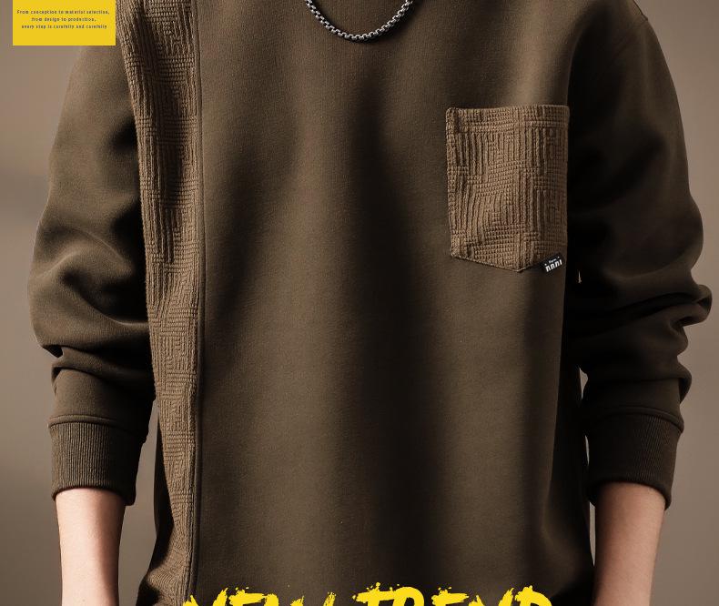 Men's 420g Heavyweight Patchwork Hoodie: Autumn Loose Fit, Plus Size Round Neck Base Layer, American Style.