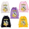 Pokemons Canvas Drawstring Bags Anime Figures Pikachu Eevee Gengar Cartoon Print Handbags Kids Birthday Party Candy Gift Bag
