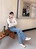 2026 High-Waisted Drawstring Bell Bottom Stretch Denim Jeans for Pregnant Women with Rhinestone Embellishments.