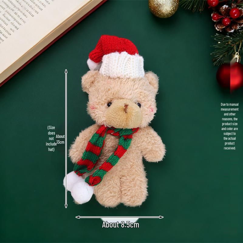 Christmas Blush Bear Plush Keyring with Scarf - Cute One-Piece Bag Charm Toy Gift