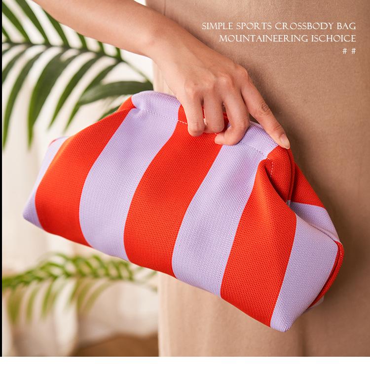 2025 Versatile Striped Knitted Handbag: Cloud Design, Large Capacity, Color Block, Daily Use.