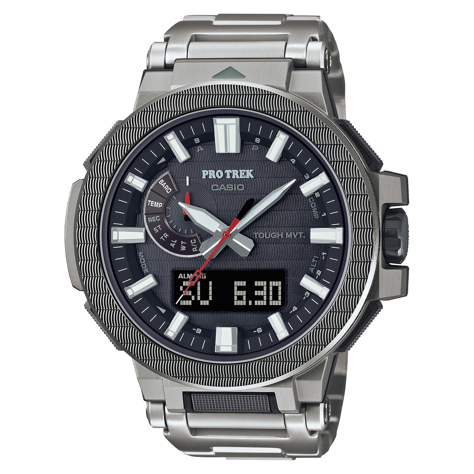 

Чоловічий цифровий кварцовий годинник Casio Pro Trek з полімерним ремінцем, водозахист 100 м, будильник PRX-8001YT-7 білий