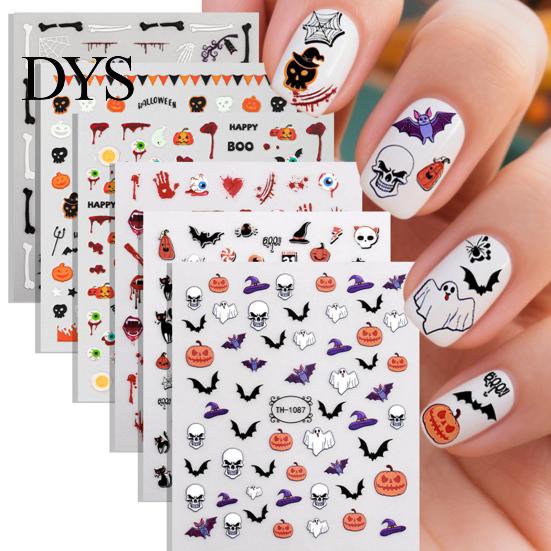 Halloween Nail Stickers 6 Sheets Glow-in-the-dark Sticker, Spooky Ghost Pumpkin Skull Manicure Party Art Decor Decal, DIY Decoration Favors for Women