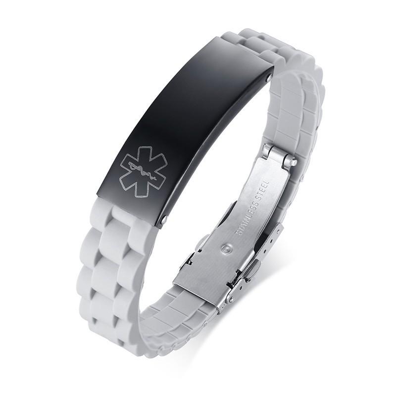 

Free Engraving Medical Alert ID Bracelet Sport Silicone Persoanlzied ICE Message DIY Length For Men And Women Children серый