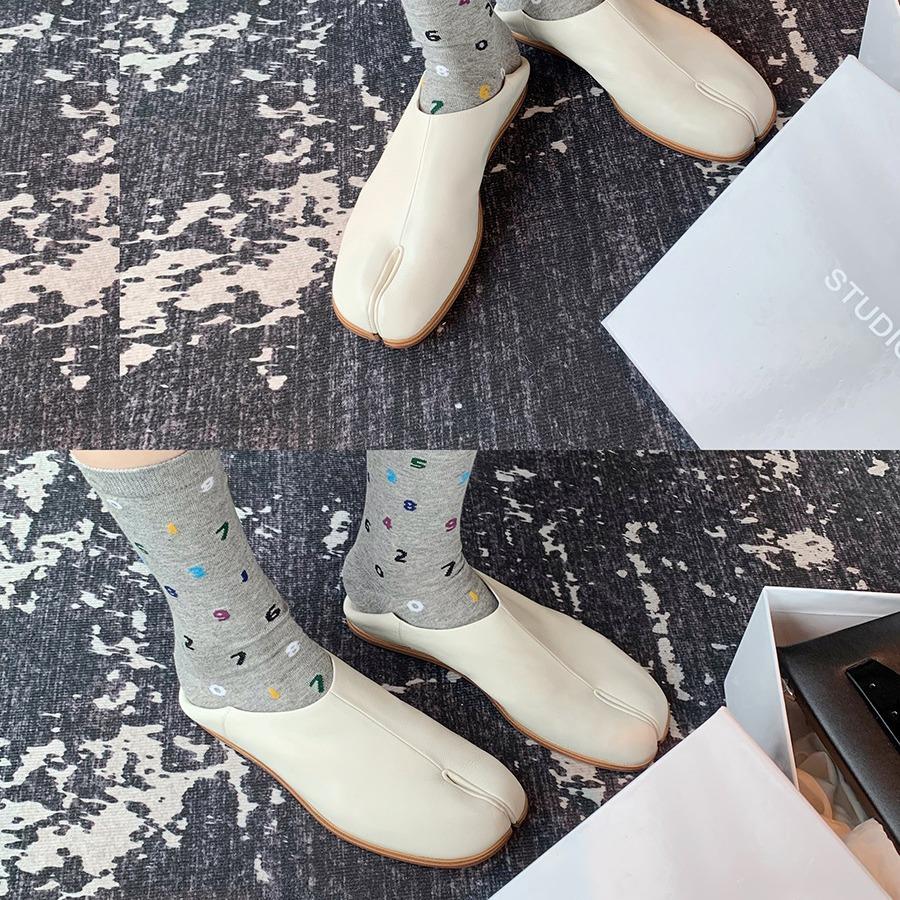High-end Cowhide Version~ Grape Mother Has the Same Flat-bottomed Shallow-mouth Lazy Person with One Foot Pedaling Pig's Trotters Split-toed Shoes and