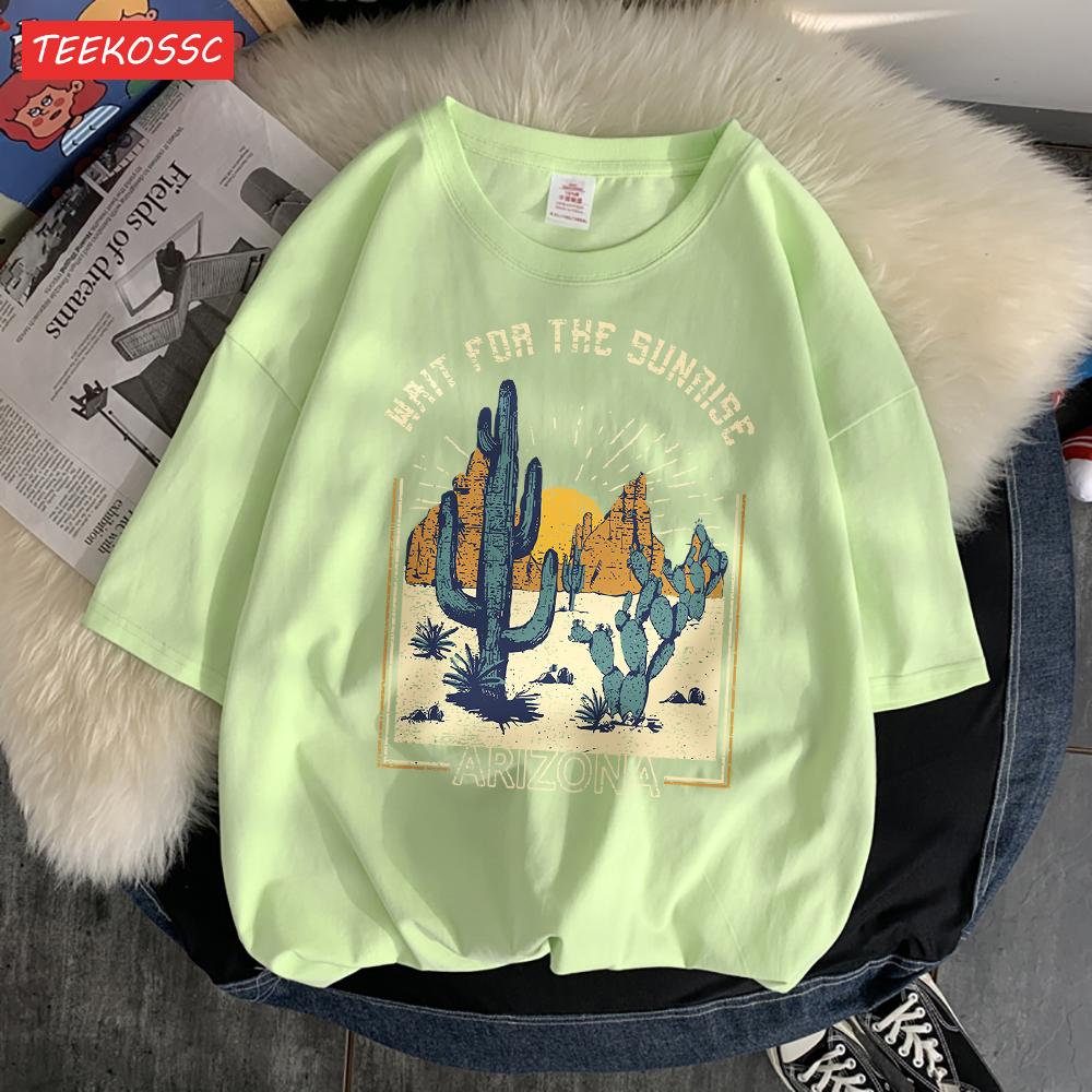 Wait For The Sunrise Print Tee Clothing Femme Versatile Personality T-Shirt Cool Lovely T-Shirts Oversized Vigor Short Sleeved