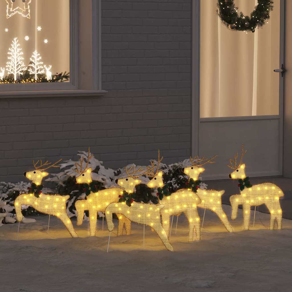 vidaXL LED Reindeer Set 6 pcs Gold Fabric