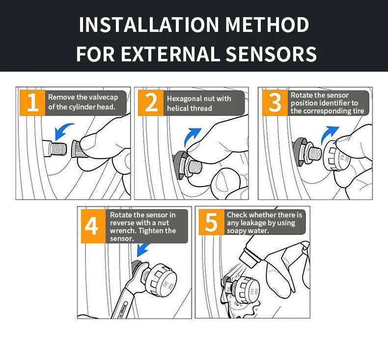 Wireless Motorcycle TPMS Motorbike Tire Pressure Monitoring Tyre Temperature Alarm System 2 External Sensors with Time Display