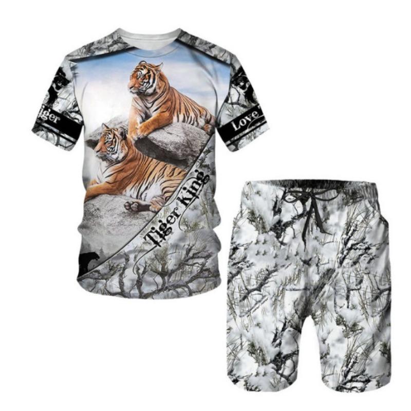 Seturi de vară pentru bărbați ținute pantaloni scurți tricou cu mânecă scurtă cu imprimeu 3D pentru bărbați Trening casual în două piese Îmbrăcăminte sport de plajă supradimensionată